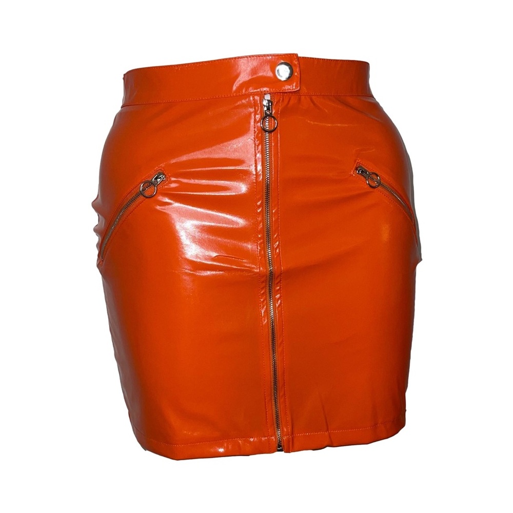 Bright PU Orange zip skirt. (S/M/L)